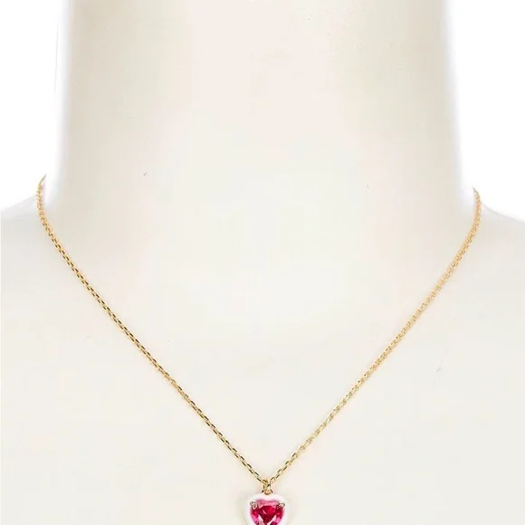 Kate Spade Gold-Tone White-Framed Red Crystal Heart Pendant Necklace, 16" + 3" - Picture 3 of 3